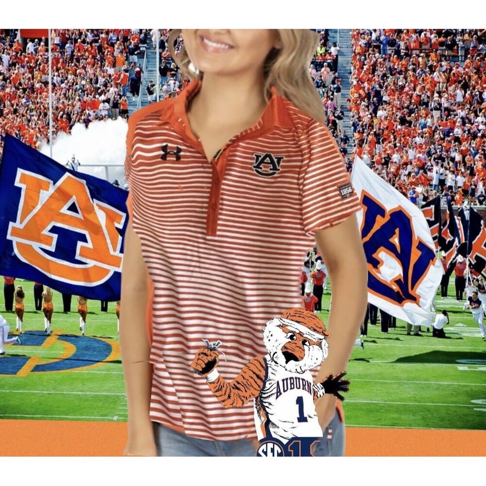 Under Armour AUBURN Orange and White striped Womenâs T-shirt S New